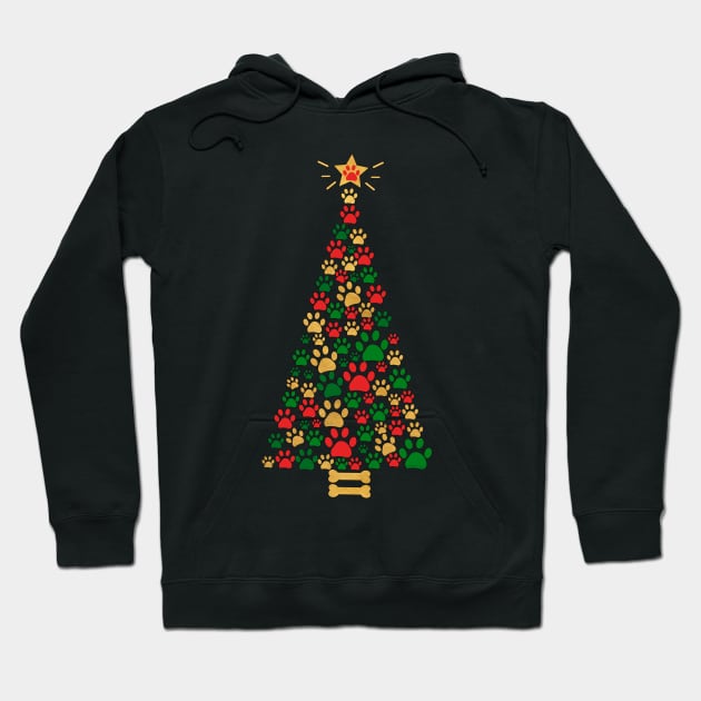 Dog Lovers Cute and Funny Dog Paws Prints Christmas Tree Hoodie by Dibble Dabble Designs